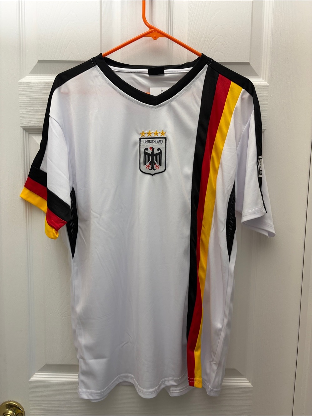 White Germany Team Jersey with Black Red Yellow Stripes